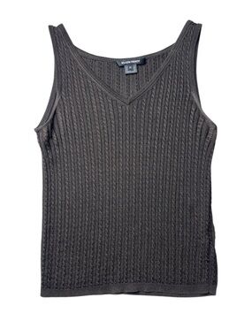 Ellen Tracy Brown 100% Silk Cable Knit Tank Women’s Size Medium